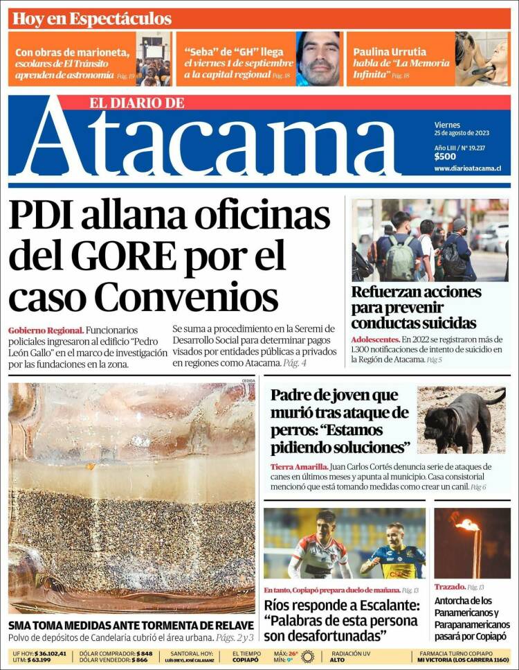 Portada de Diario de Atacama (Chile)