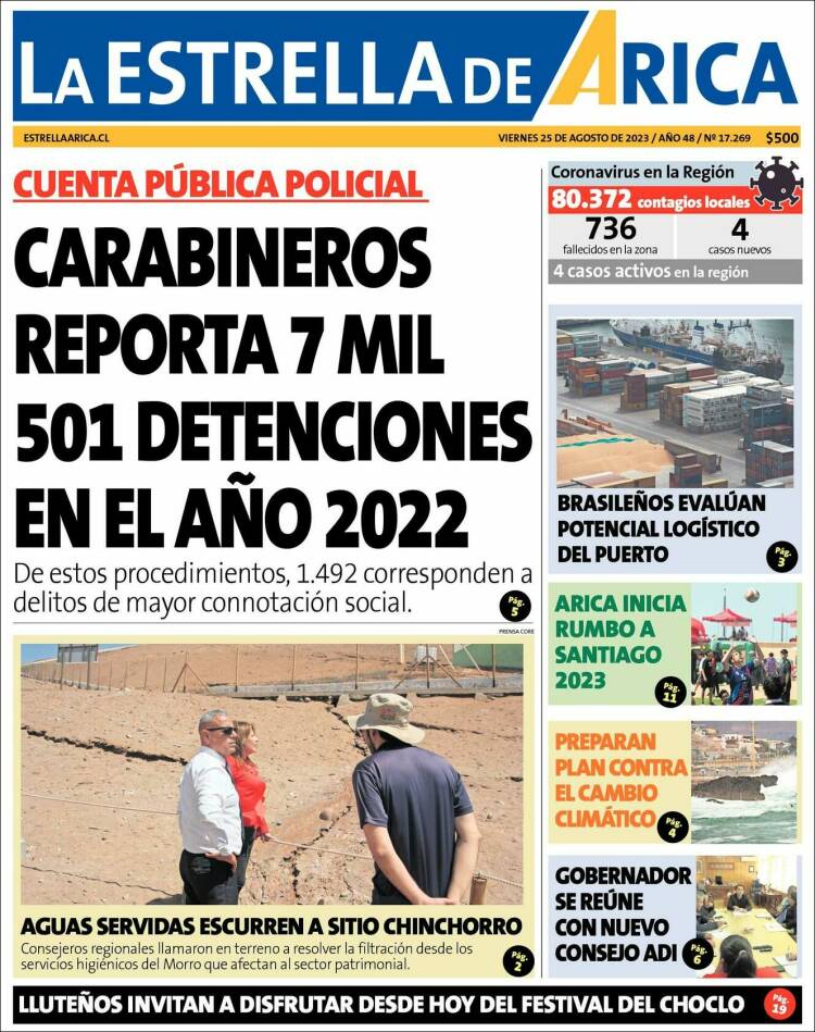 Portada de La Estrella de Arica (Chile)