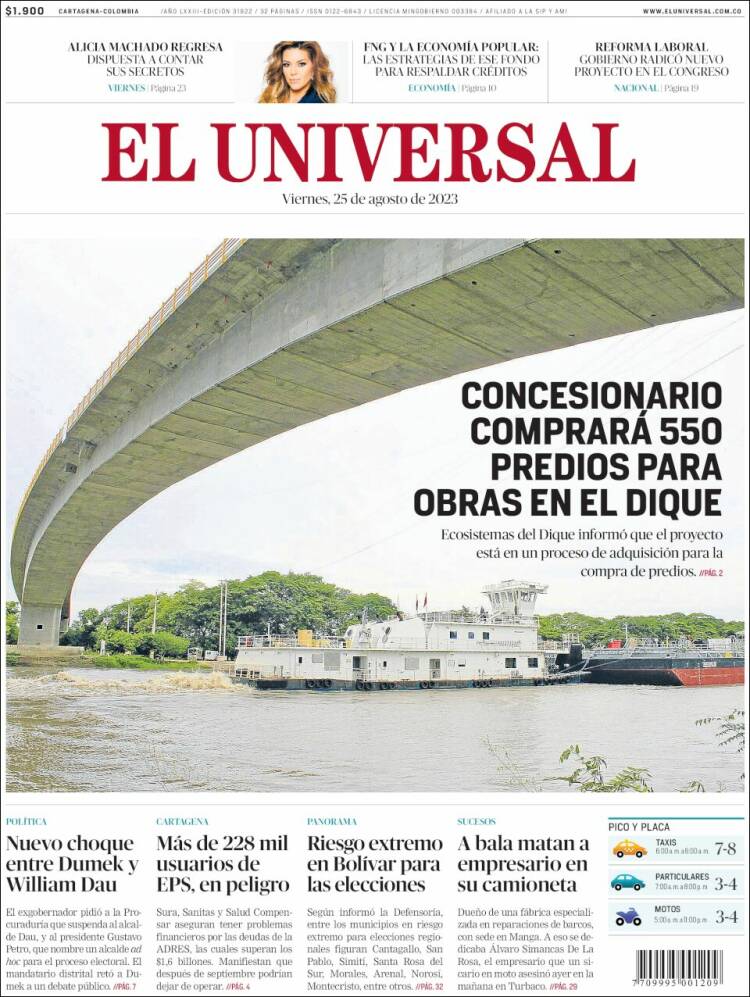 Portada de El Universal (Colombia)