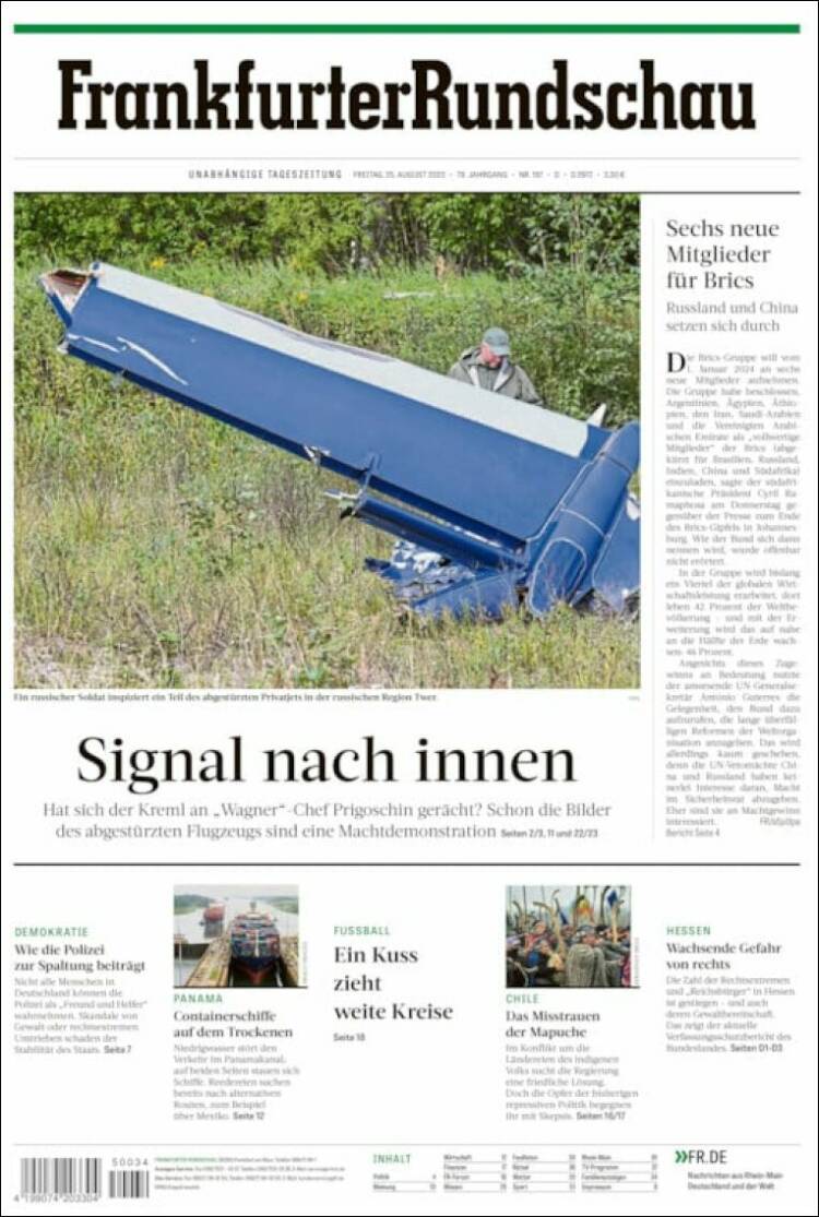 Portada de Frankfurter Rundschau (Alemania)