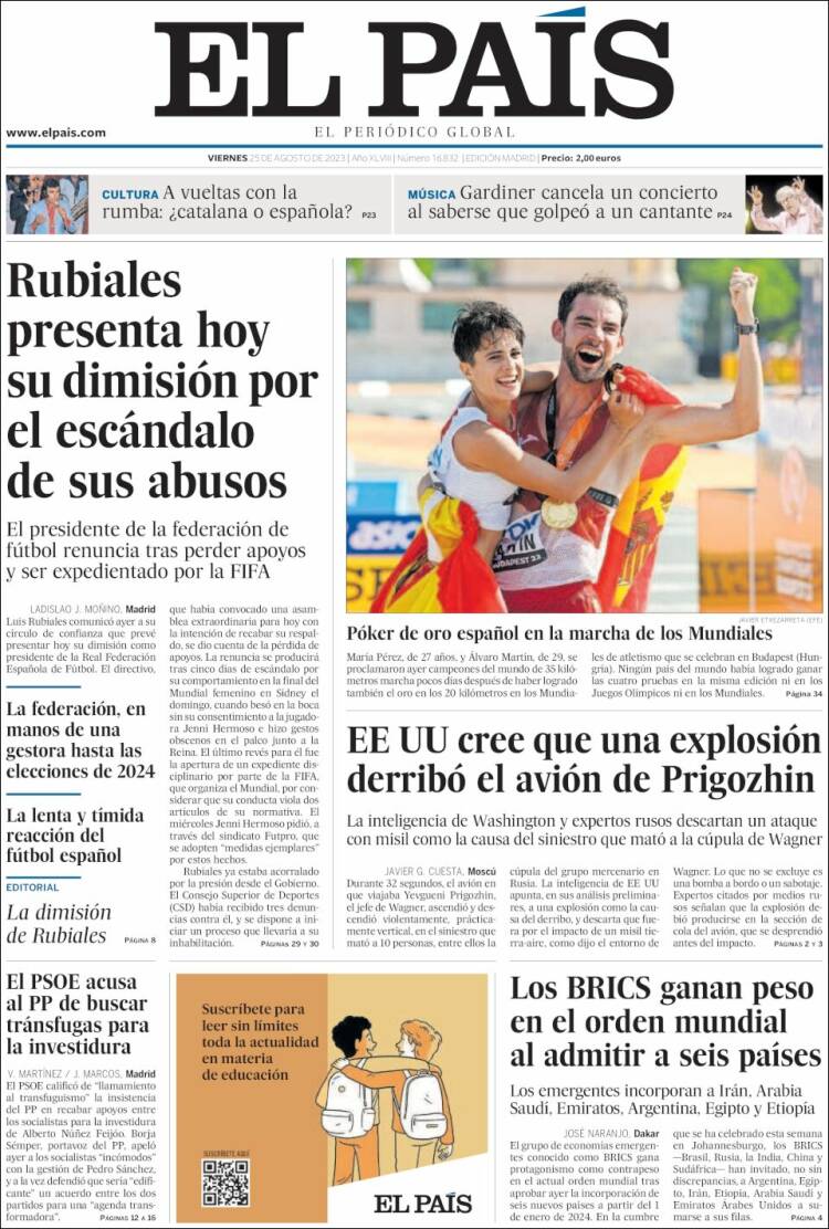 Portada de El País (España)