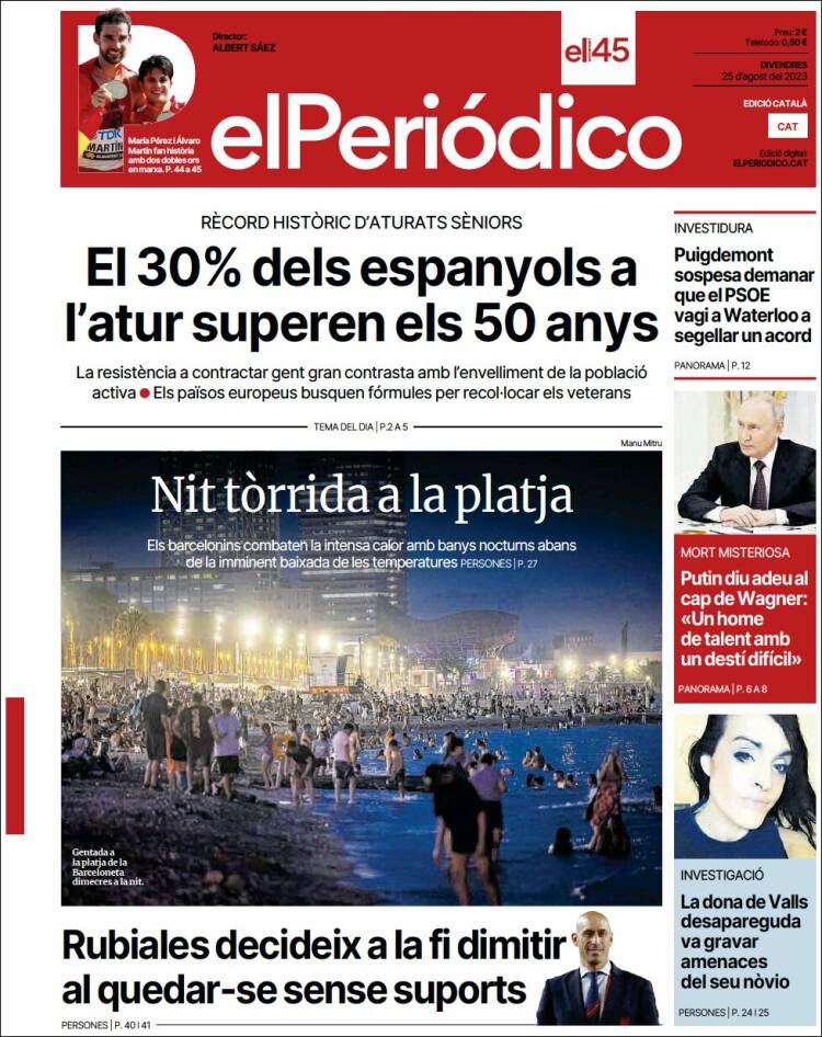 Portada de El Periódico de Catalunya (España)