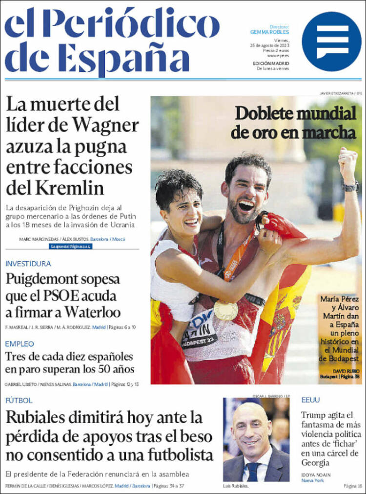 Portada de El Periódico de España (España)