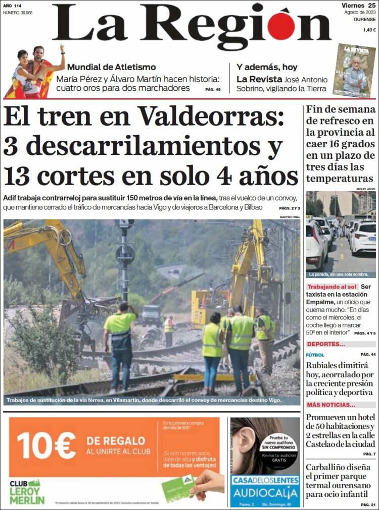 Portada de La Región de Ourense (España)