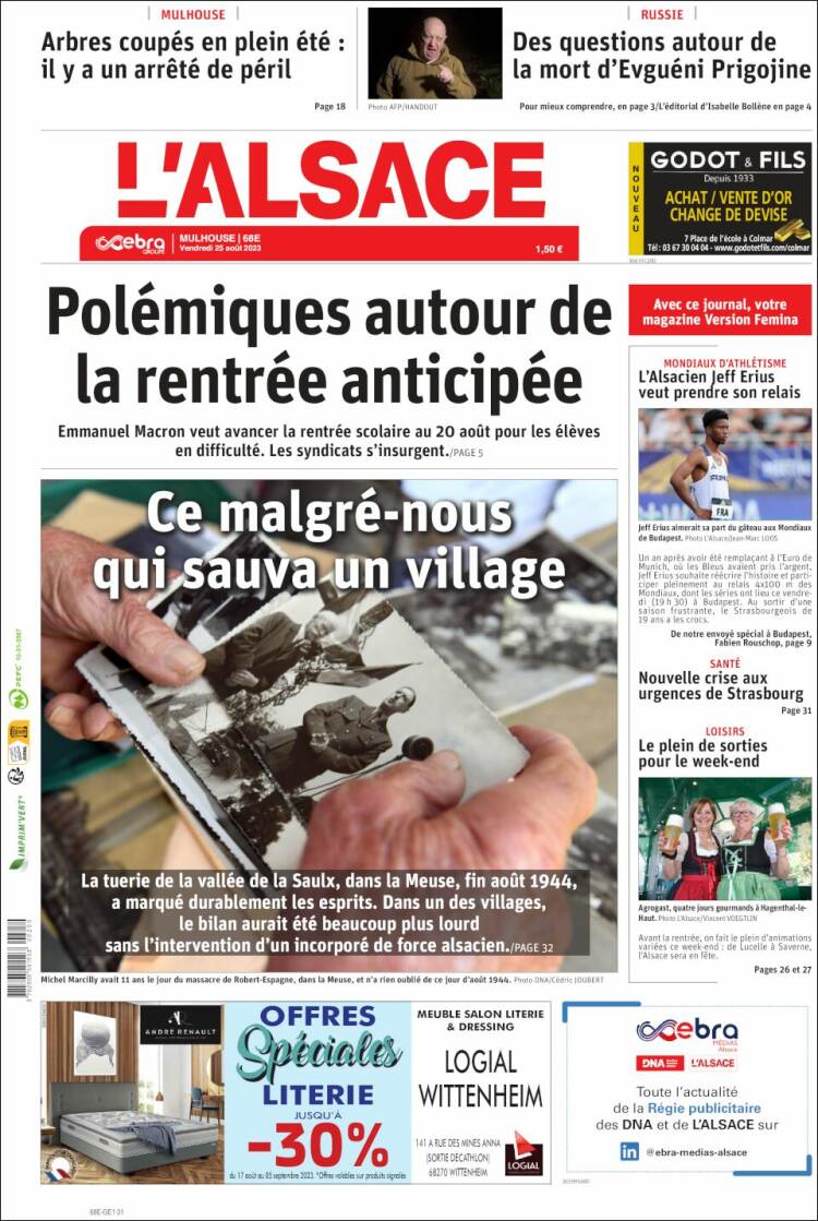 Portada de Journal L'Alsace (Francia)