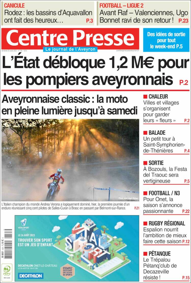 Portada de Centre Presse (Francia)