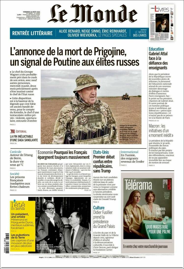 Portada de Le Monde (Francia)