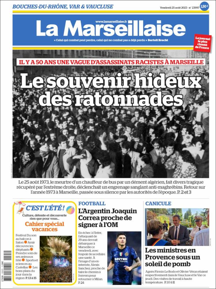 Portada de La Marseillaise (Francia)