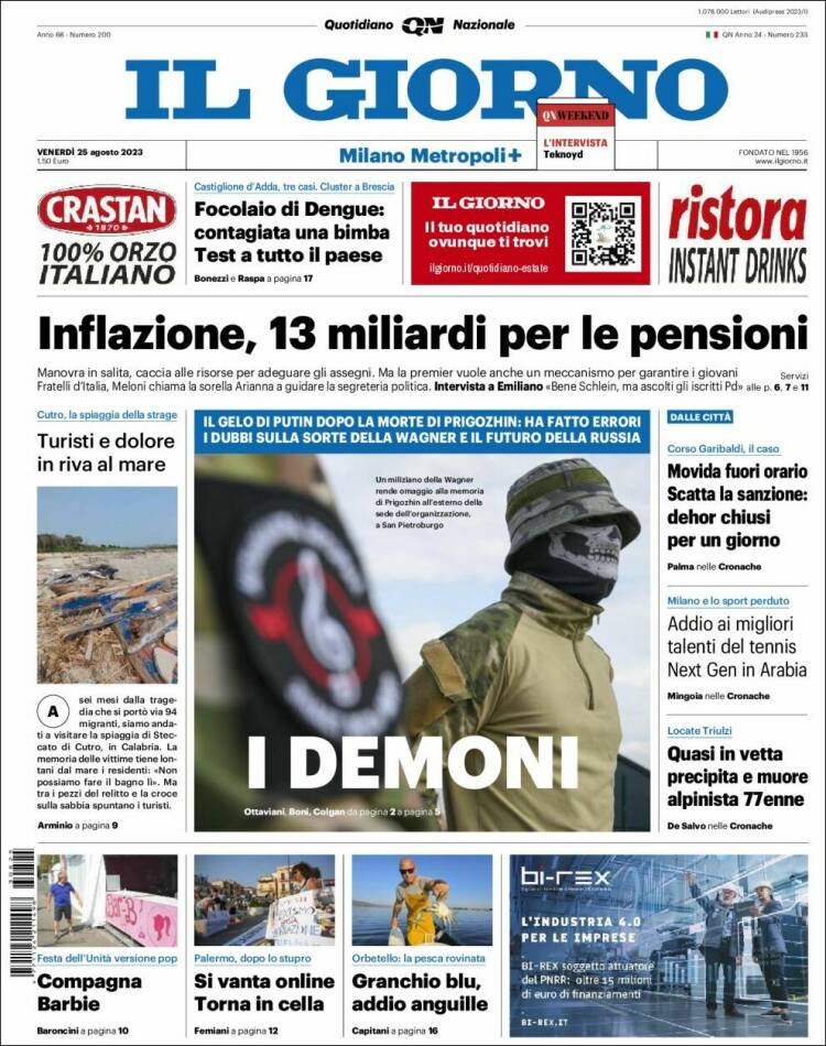 Portada de Il Giorno (Italia)