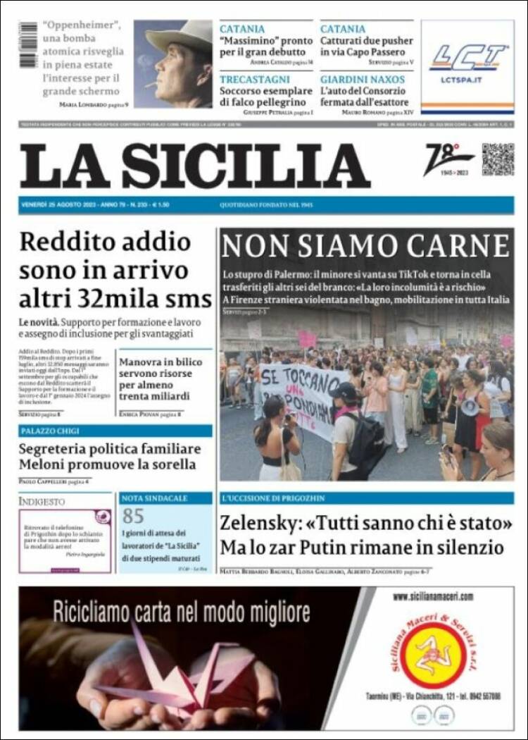 Portada de La Sicilia (Italia)