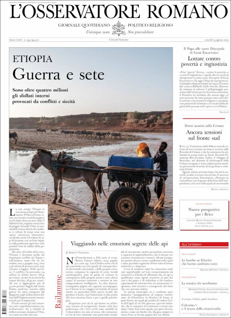 Portada de L'Osservatore Romano (Italia)