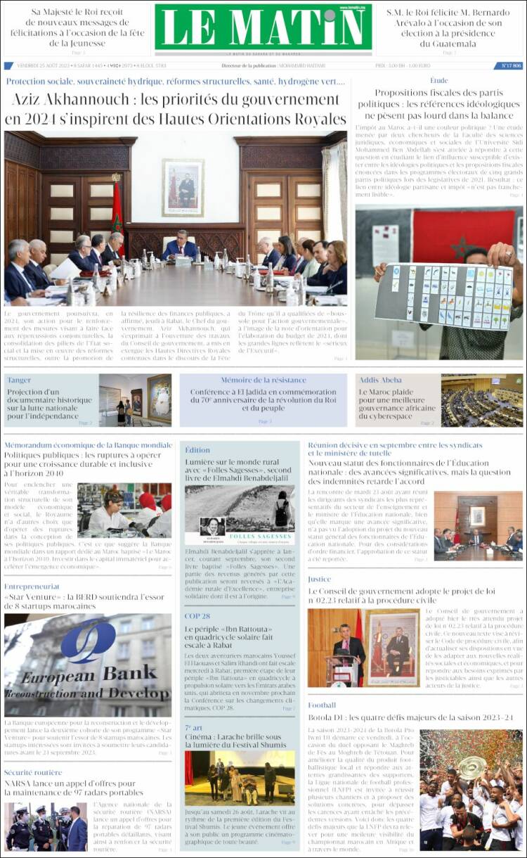 Portada de Le Matin (Marruecos)