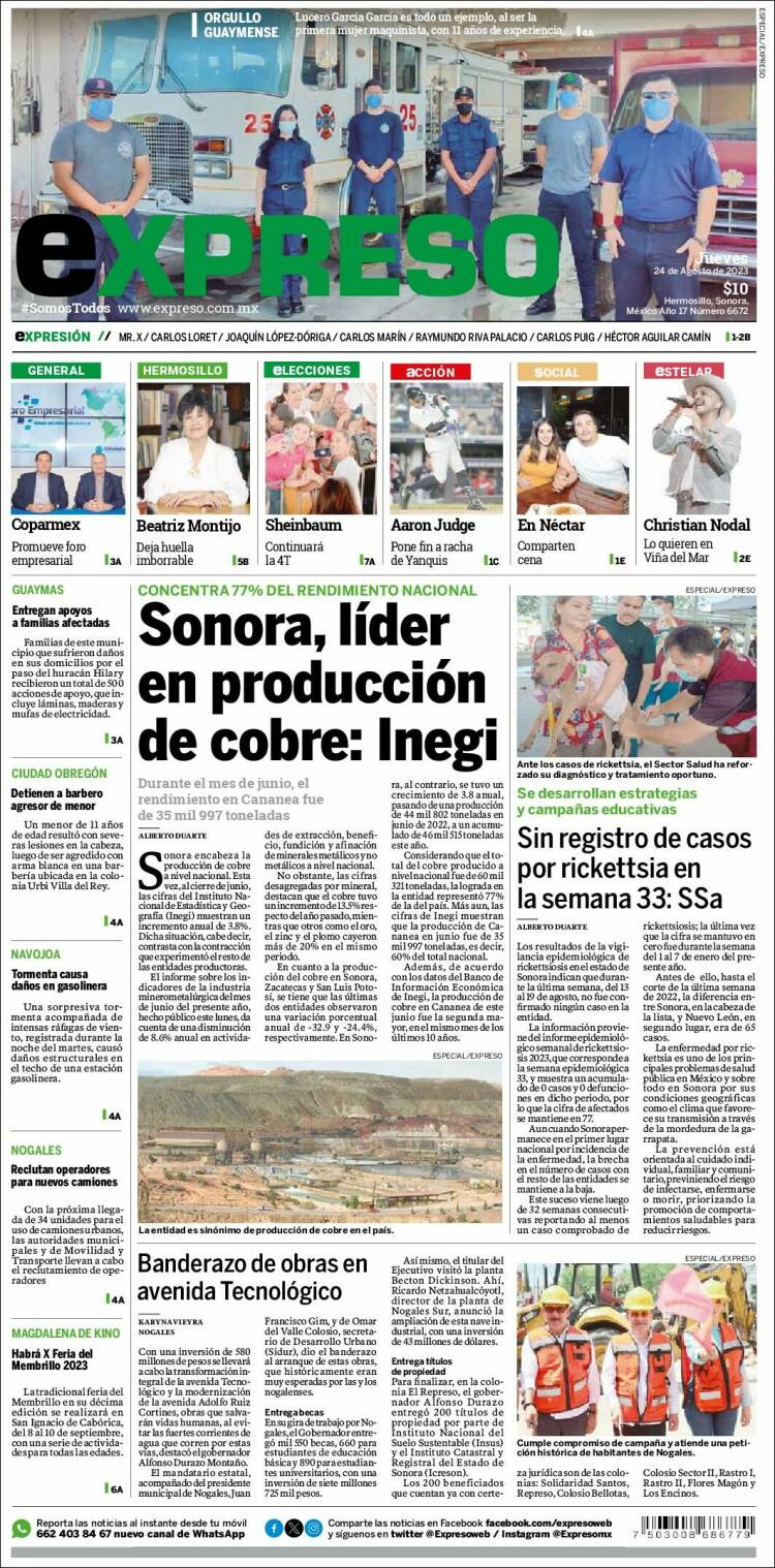 Portada de Expreso (M&eacute;xico)
