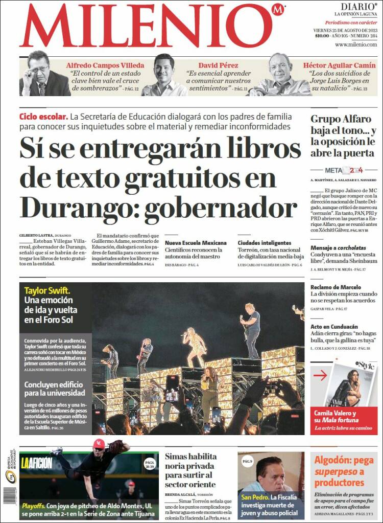 Portada de Milenio - Laguna (M&eacute;xico)