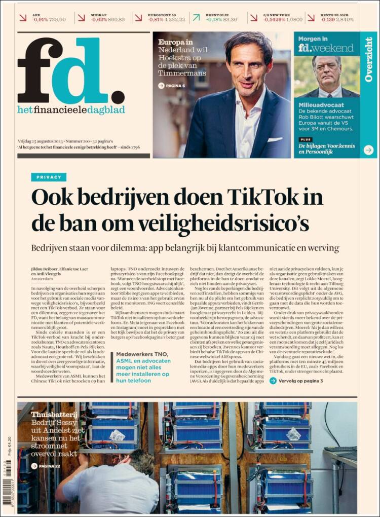 Portada de Het Financieele Dagblad (Pa&iacute;ses Bajos)