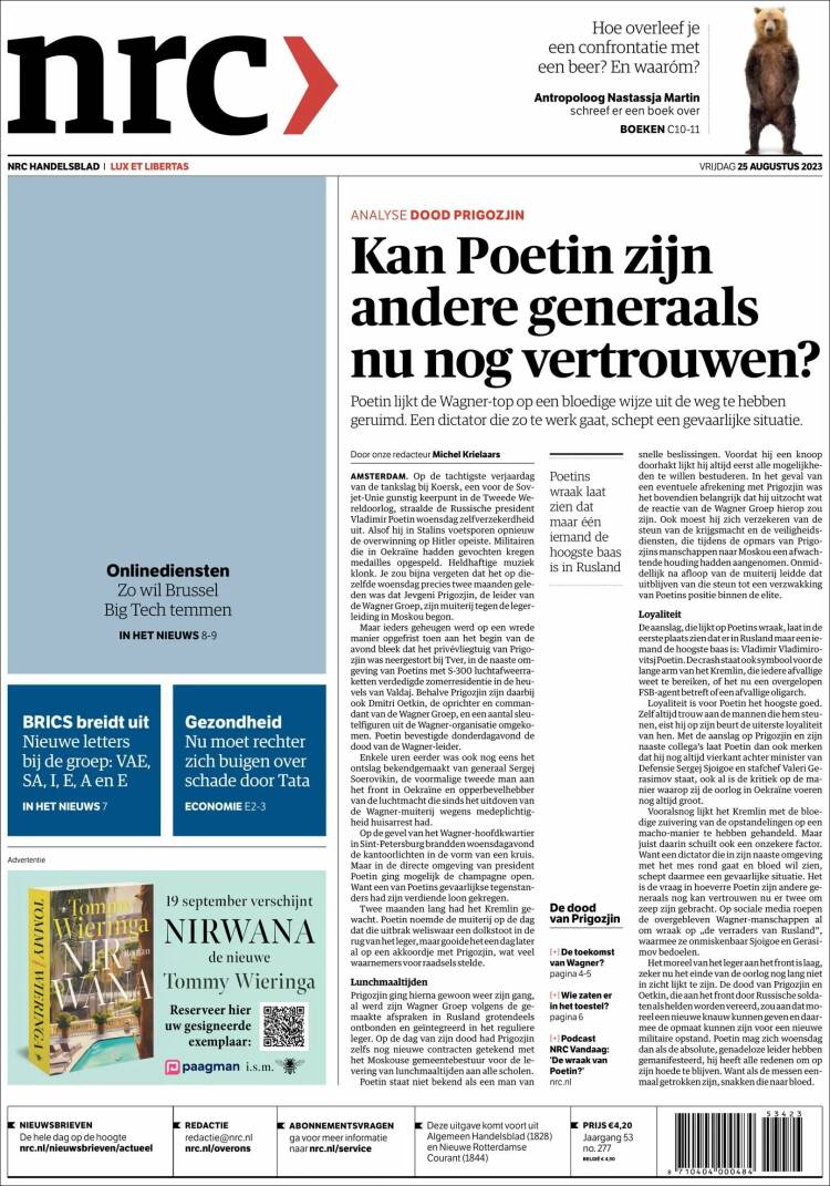 Portada de NRC Handelsblad (Pa&iacute;ses Bajos)