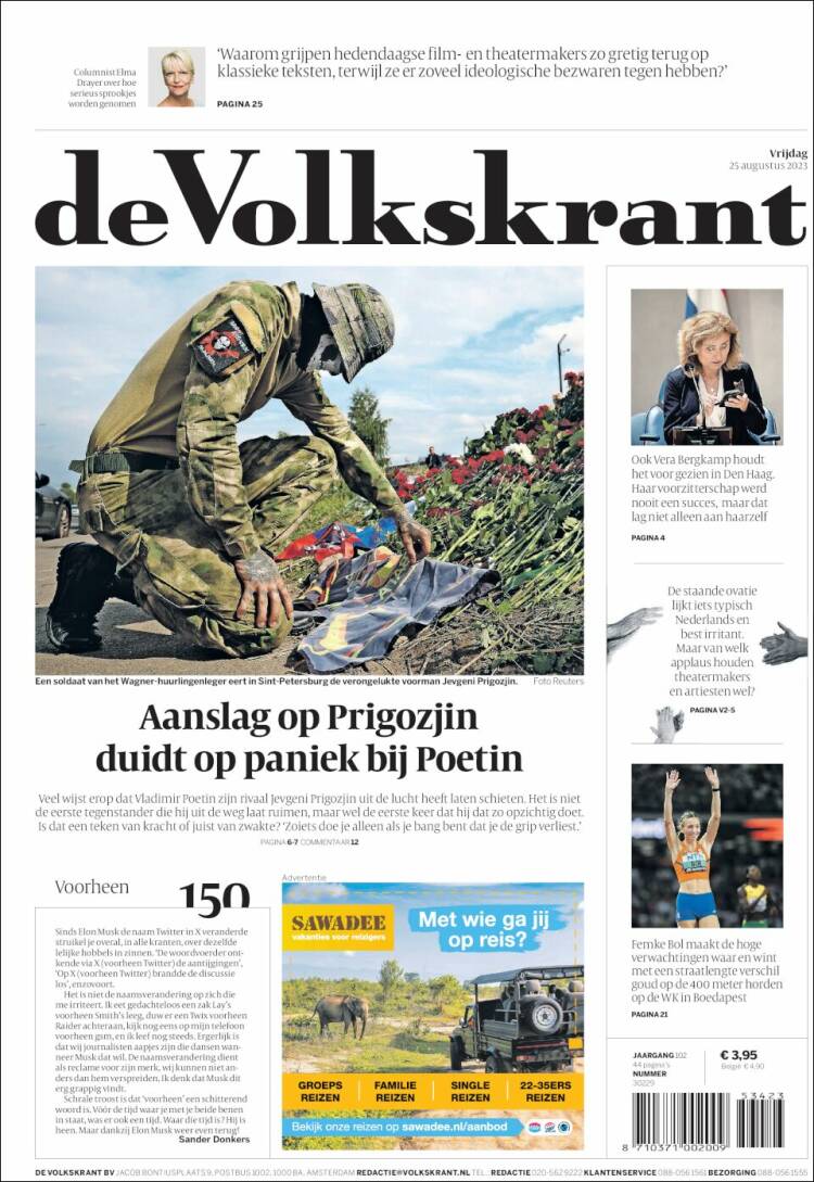 Portada de De Volkskrant (Pa&iacute;ses Bajos)