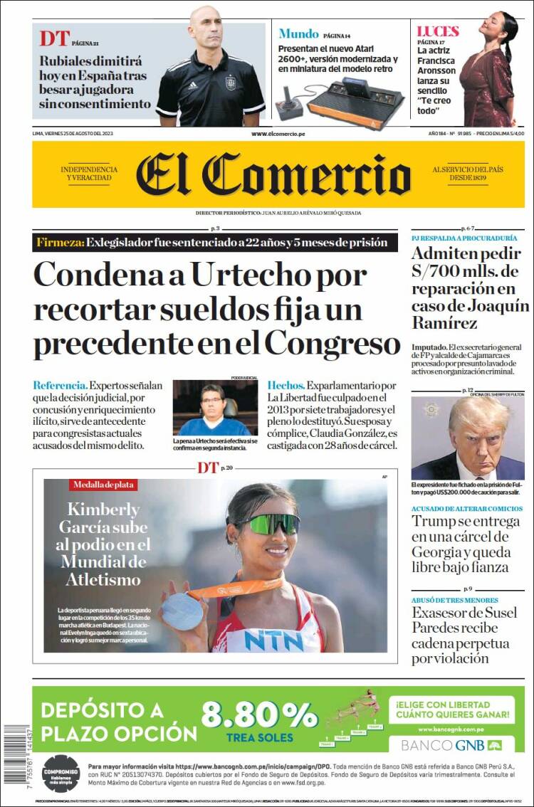 Portada de El Comercio (Per&uacute;)