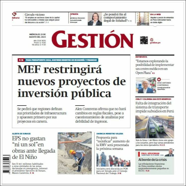 Portada de Diario Gestión (Per&uacute;)