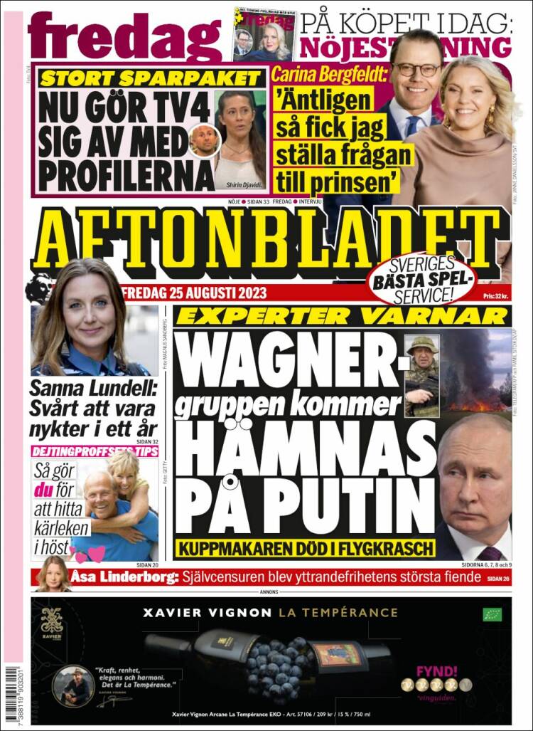 Portada de Aftonbladet (Suecia)