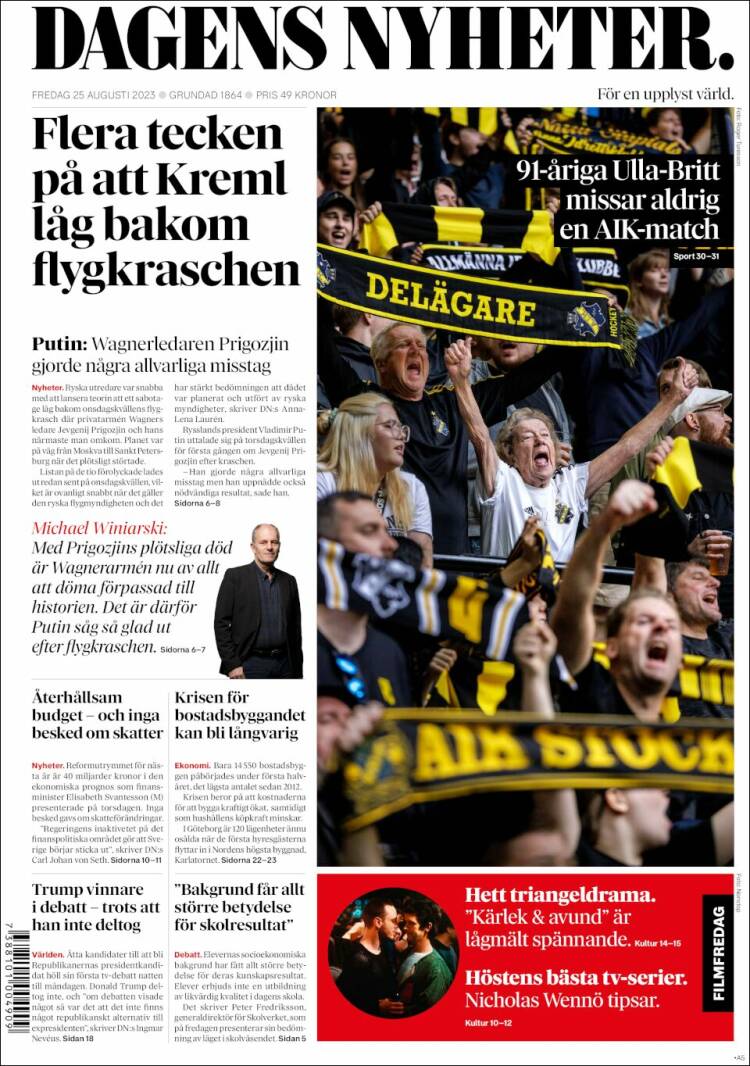Portada de Dagens Nyheter (Suecia)