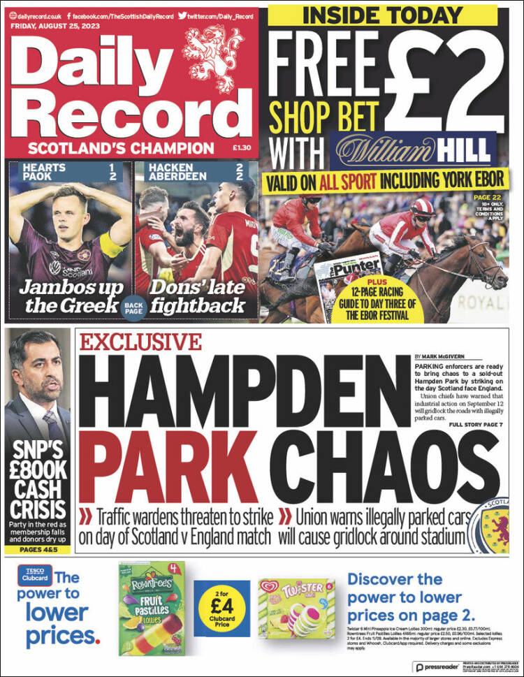 Portada de Daily Record (Reino Unido)