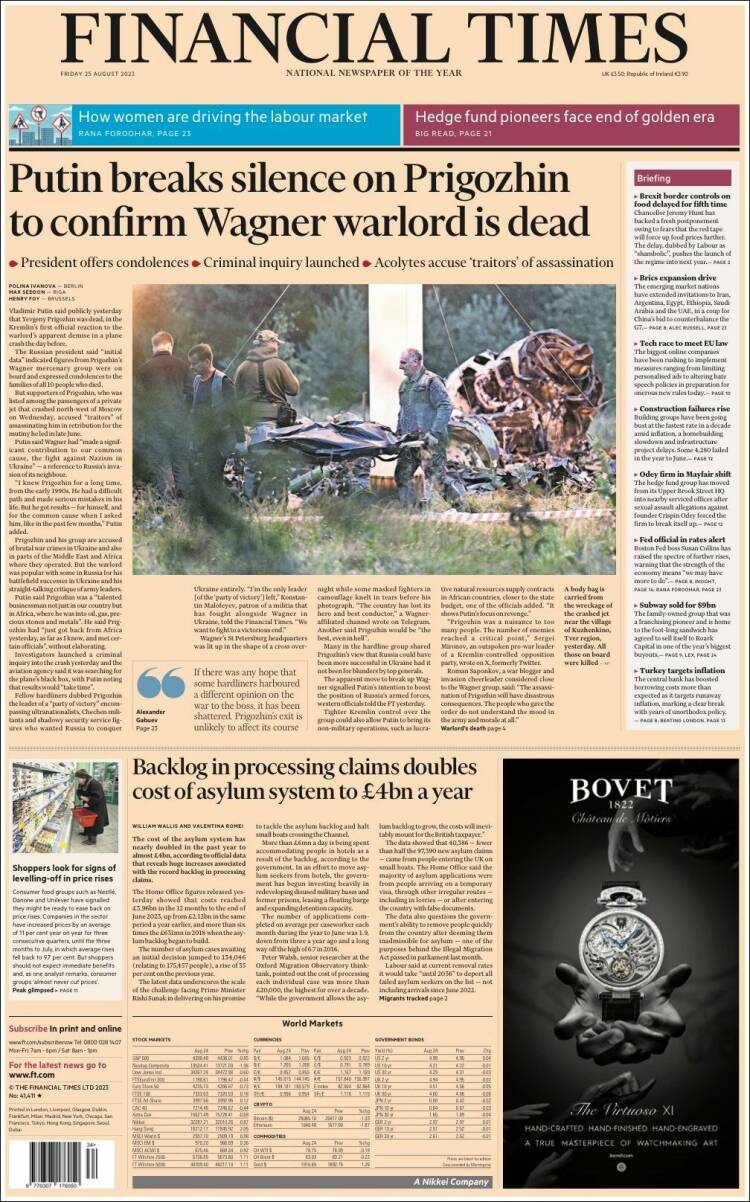 Portada de Financial Times (Reino Unido)