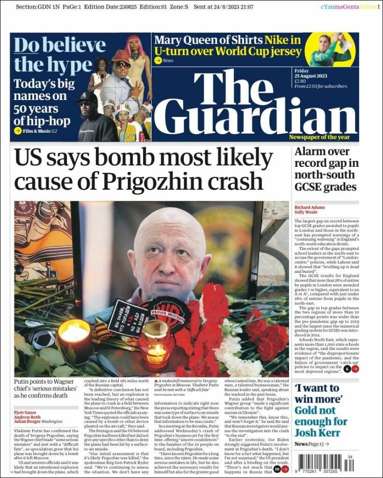 Portada de The Guardian (Reino Unido)