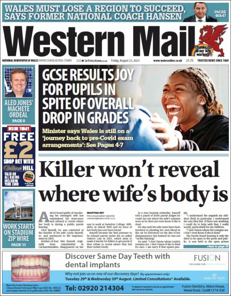 Portada de Western Mail (Reino Unido)