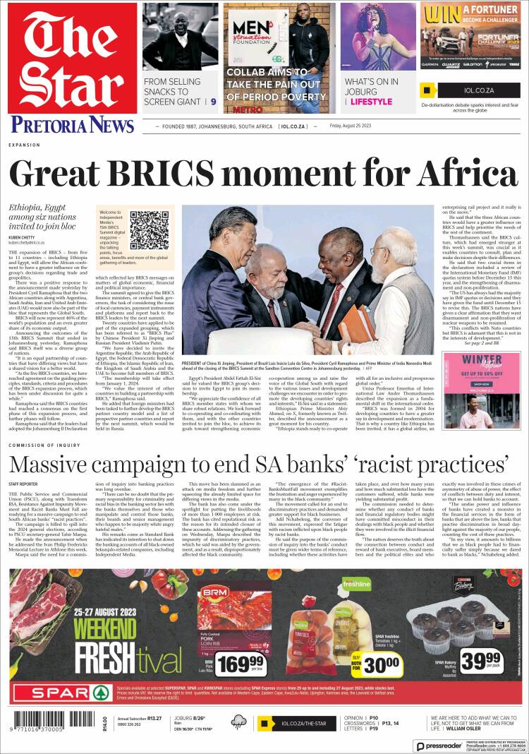 Portada de The Star (Sud&aacute;frica)