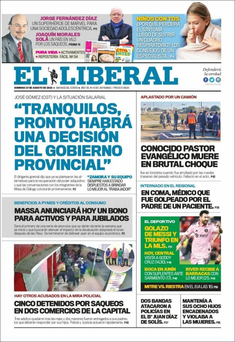 Portada de Diario El Liberal (Argentina)