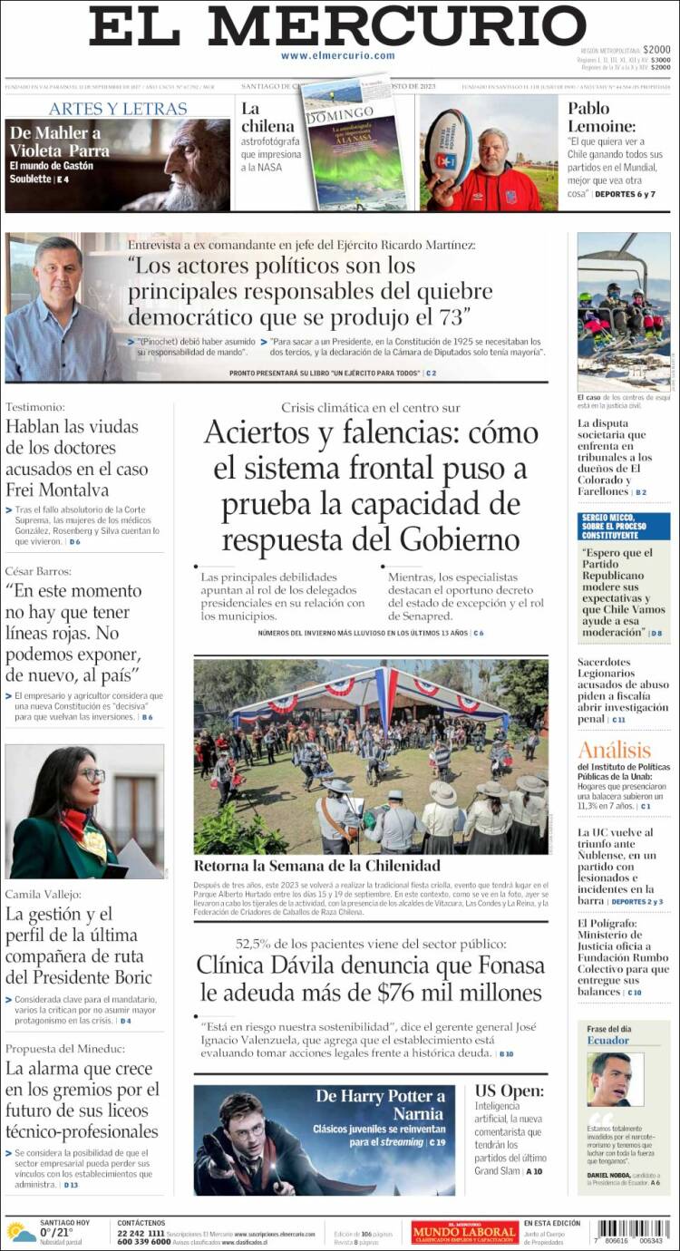 Portada de El Mercurio (Chile)