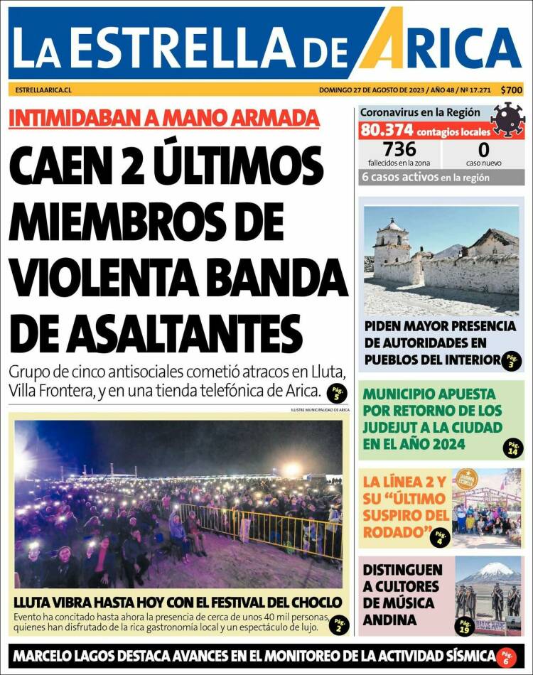 Portada de La Estrella de Arica (Chile)