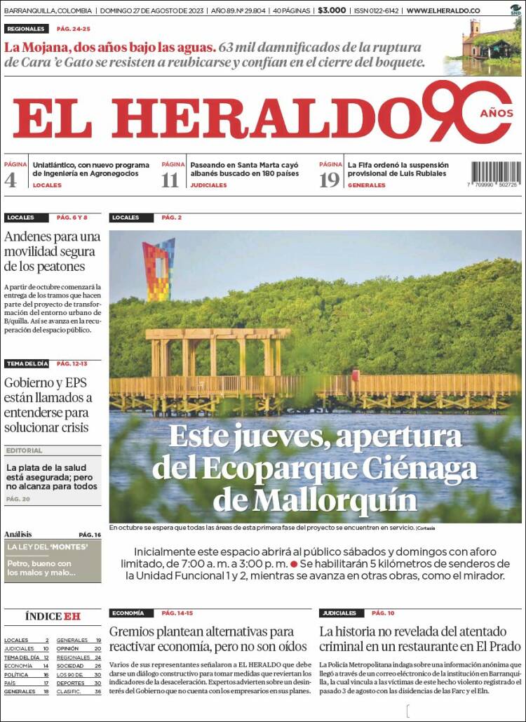 Portada de El Heraldo (Colombia)