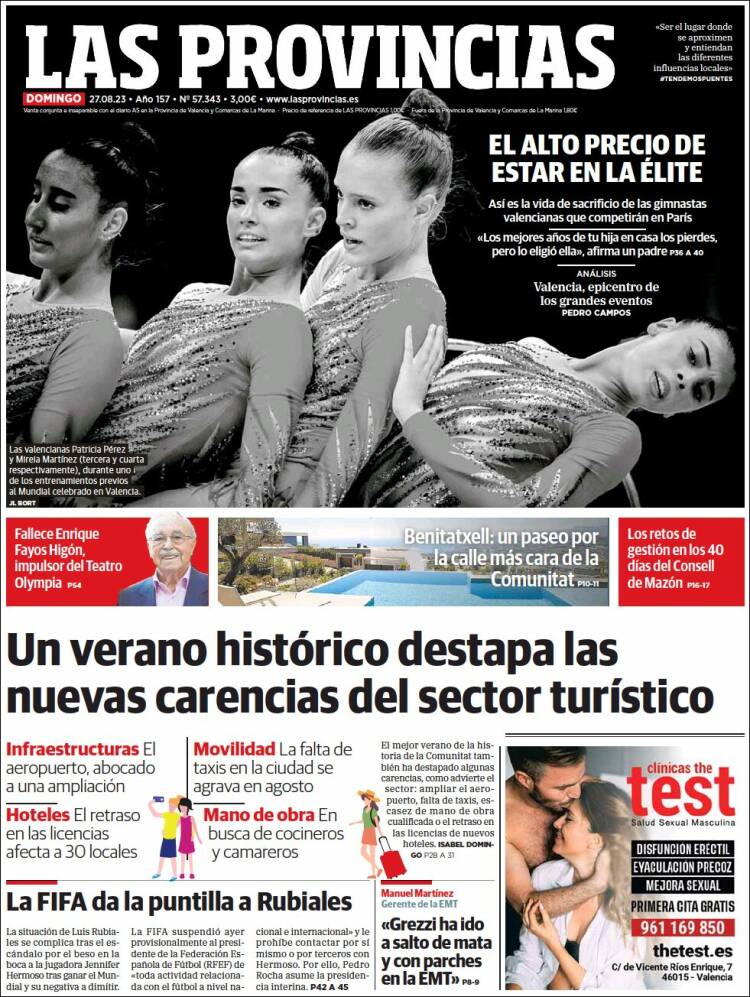 Portada de Las Provincias (Espa&ntilde;a)