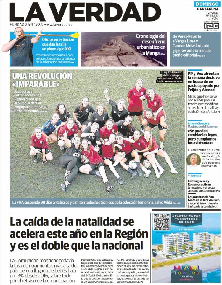 Portada de La Verdad de Cartagena (Espa&ntilde;a)