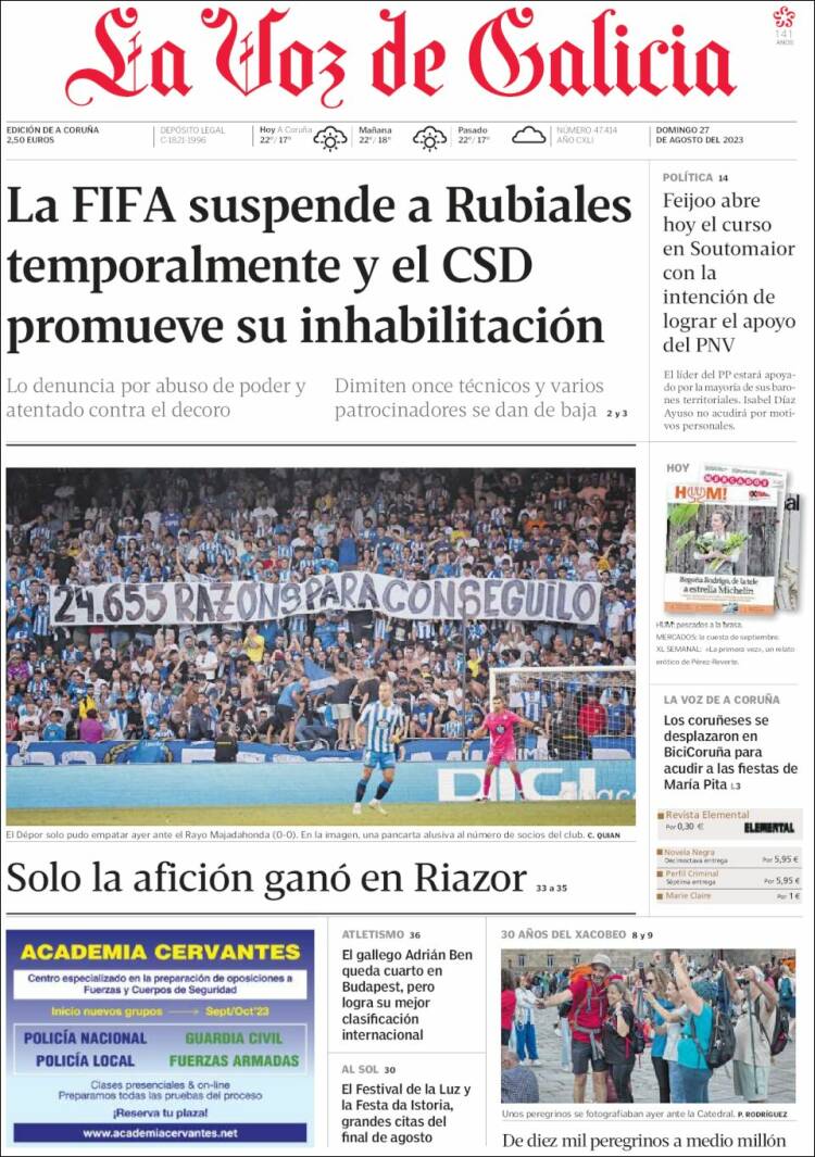 Portada de La Voz de Galicia (Espa&ntilde;a)