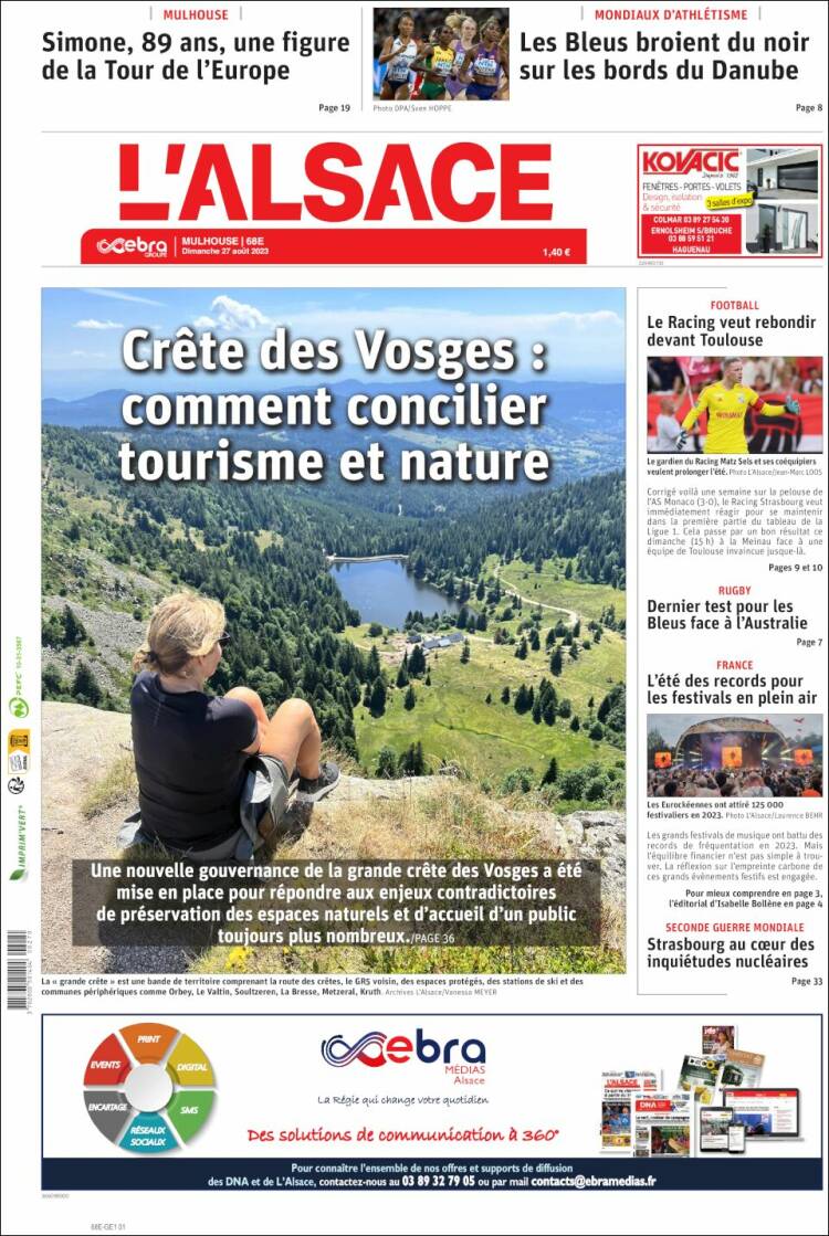 Portada de Journal L'Alsace (Francia)