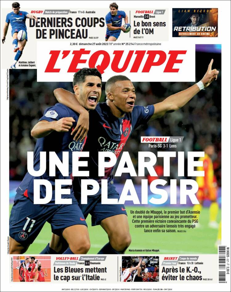 Portada de L'Equipe (Francia)