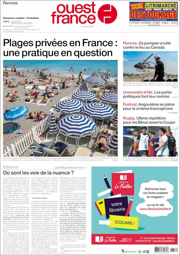 Portada de Ouest France (Francia)