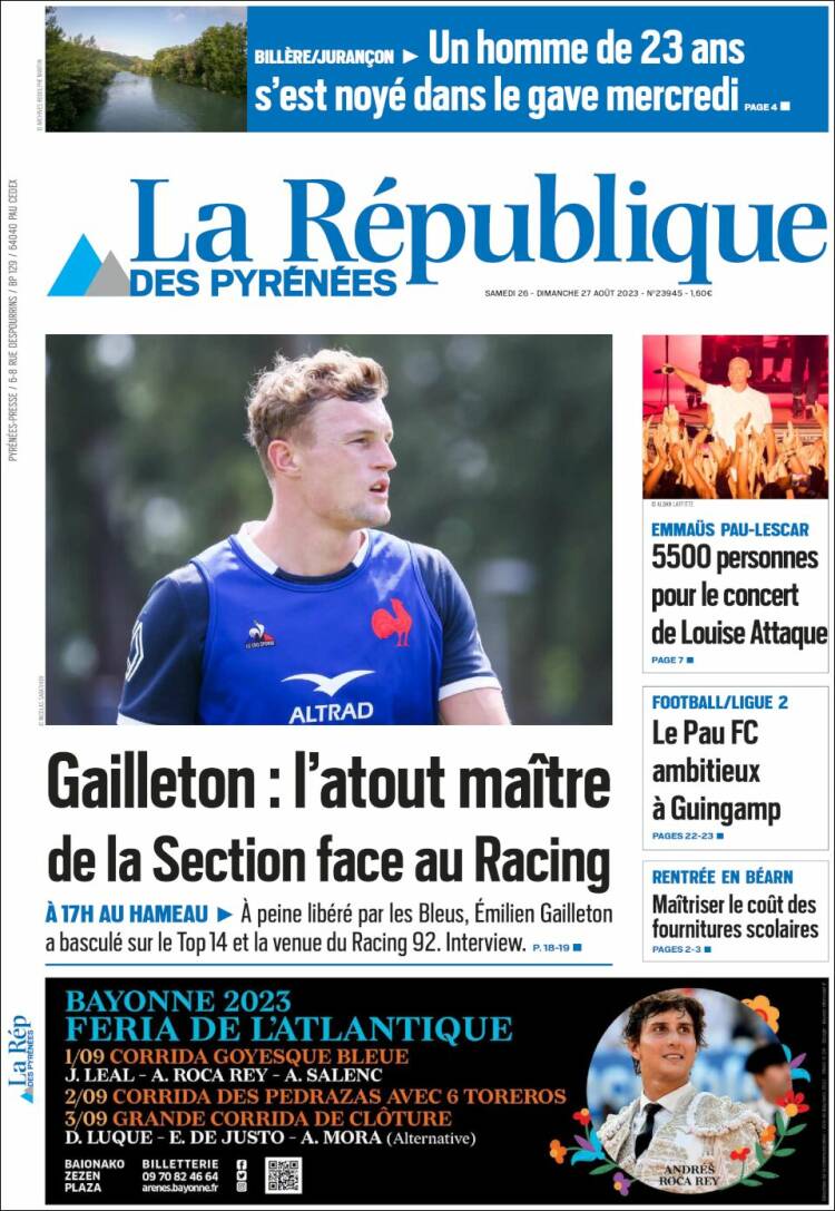 Portada de La République des Pyrénées (Francia)