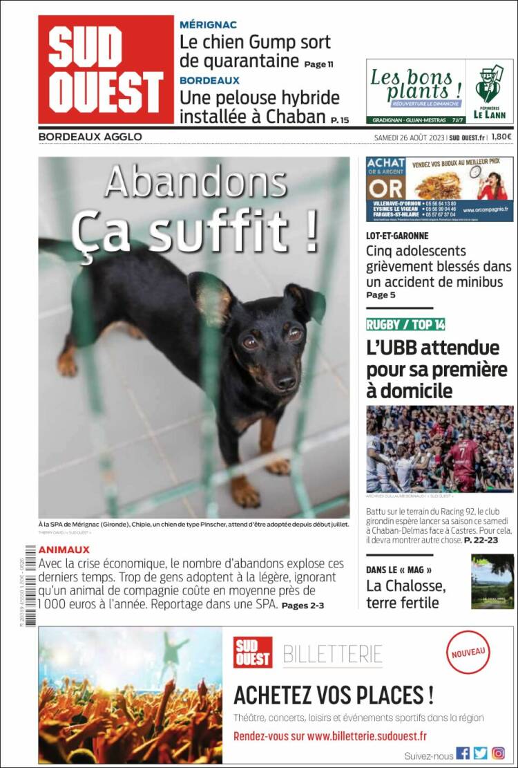 Portada de Sud Ouest (Francia)
