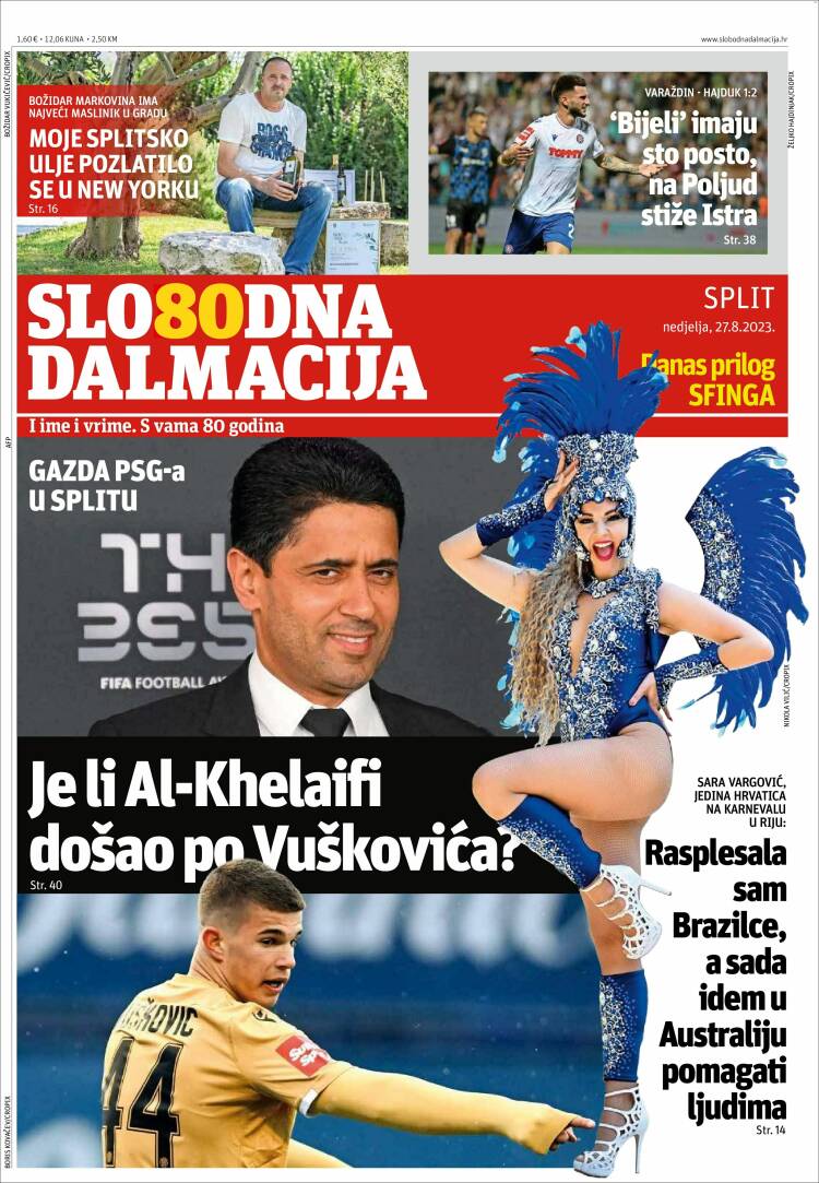 Portada de Slobodna Dalmacija (Croacia)
