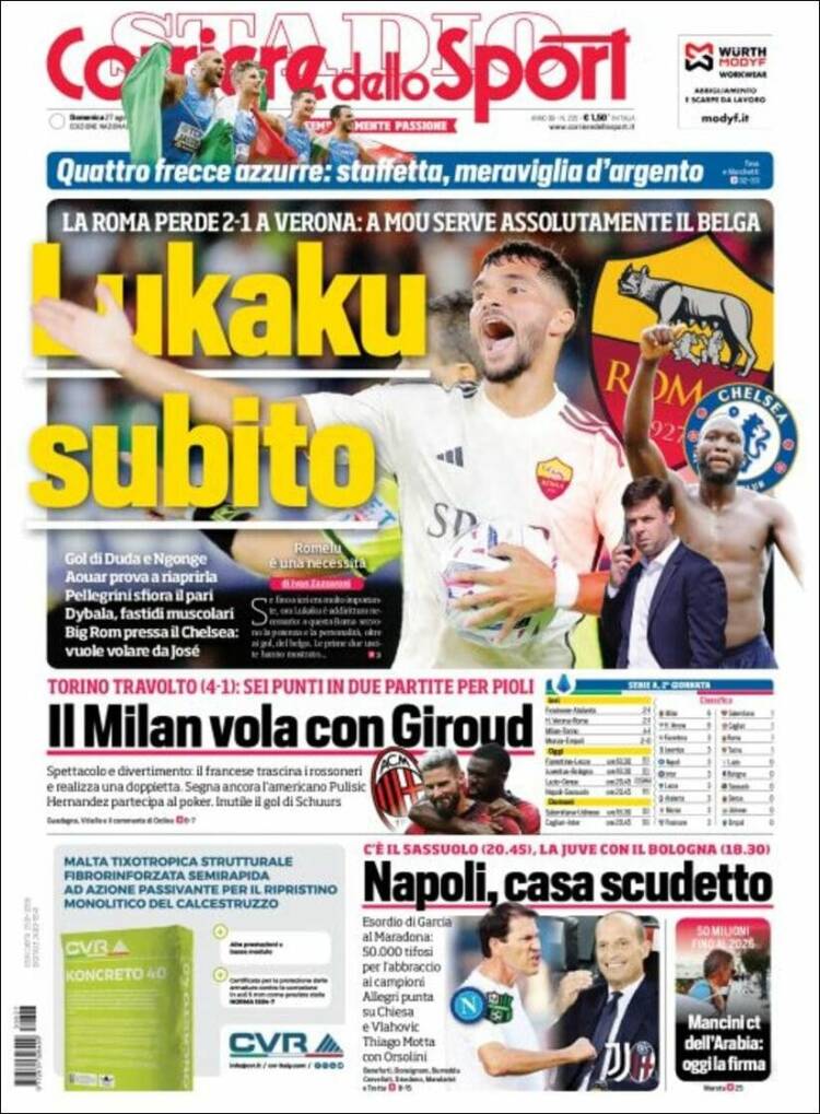 Portada de Corriere dello Sport (Italia)