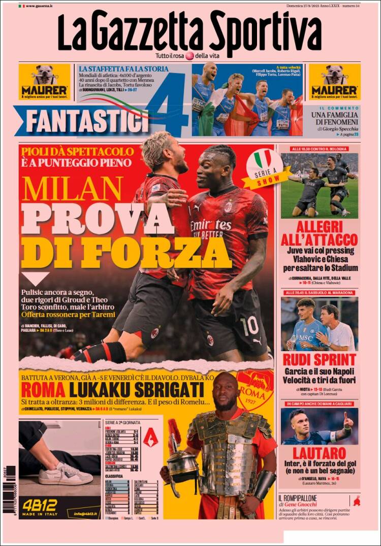 Portada de La Gazzetta dello Sport (Italia)