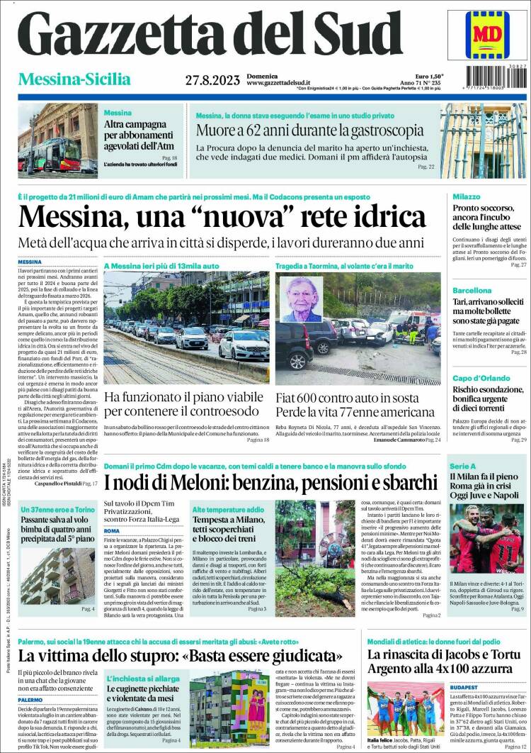 Portada de Gazzetta del Sud (Italia)