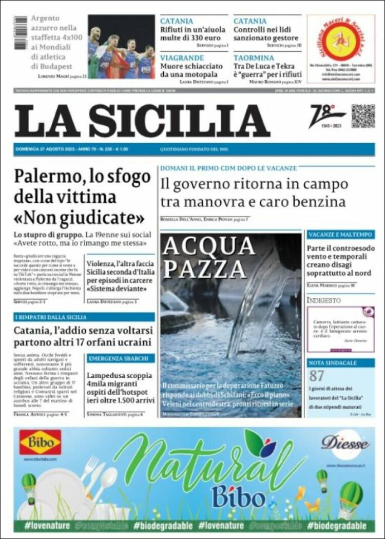 Portada de La Sicilia (Italia)