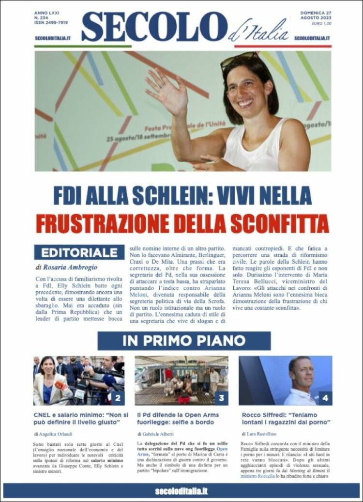 Portada de Secolo d'Italia (Italia)