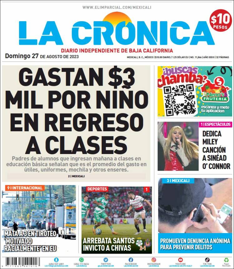 Portada de La Crónica de Baja California (M&eacute;xico)