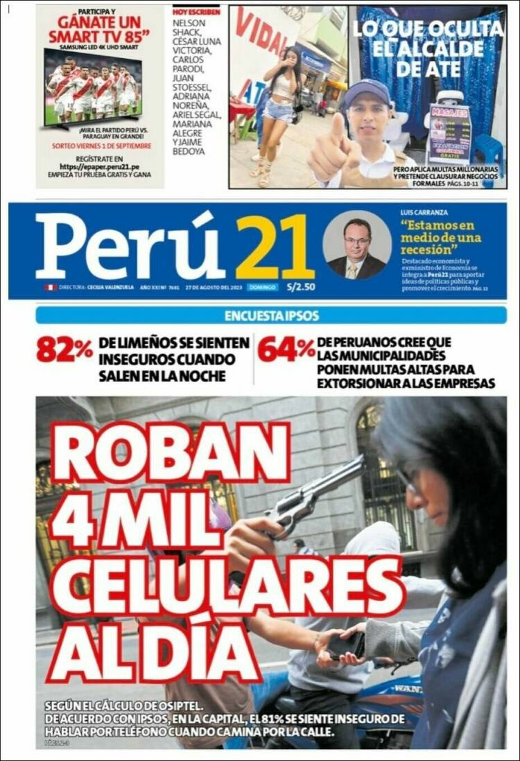 Portada de Perú 21 (Per&uacute;)